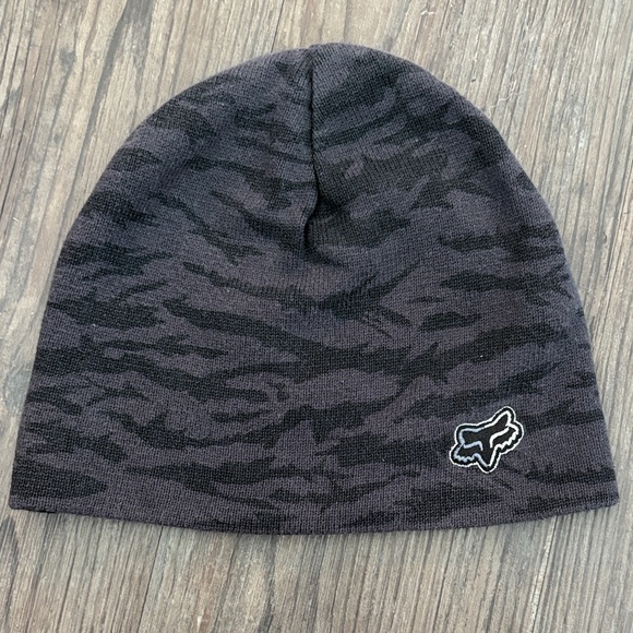 VINTAGE Y2K FOX RACING CAMO BLACK REVERSIBLE BEANIE HAT - Picture 1 of 4